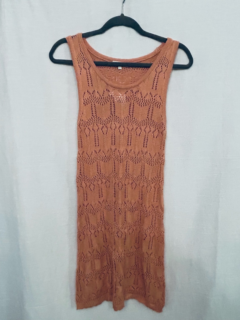 Ultra Flirt Macy's Openwork Crochet Summer Resortwear Beachy Tank Dress in Peach